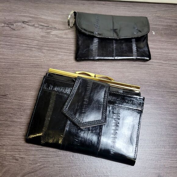 Vintage 2 Peice EEL Skin Wallet  and coin purse, Kiss closure - Picture 1 of 9